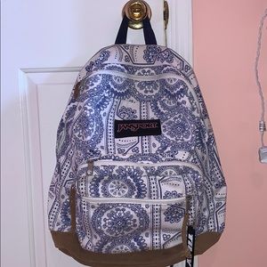 Jansport white and blue paisley backpack